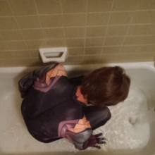 shinyslick_1999: Cosplay Suit in the Bath