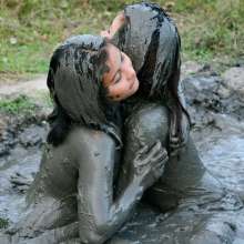 Owen: Crystal and Cherry Play in the Mud!  Photos