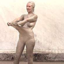FOXY: Mia, torn pantyhose in mud