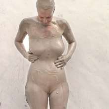 FOXY: Mia, torn pantyhose in mud