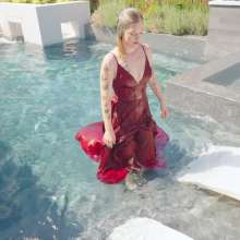 WetlookFashion: Jessica Swims in a Red Ball Gown