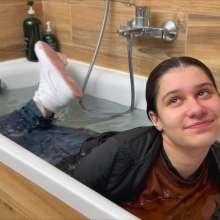 Wet Live Team: Margarita Is Wet in Her Coat, Fully-dressed, Full Bath