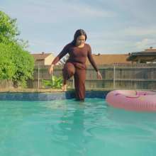 WetlookFashion: Tina Swims in a Brown Business Outfit