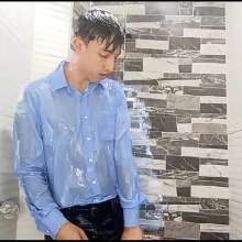 WETColours: Luke in the Shower with a Light Blue Shirt