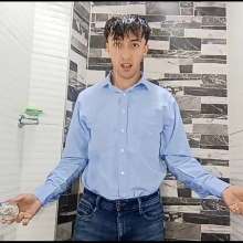 WETColours: Luke in the Shower with a Light Blue Shirt