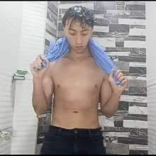 WETColours: Luke in the Shower with a Light Blue Shirt
