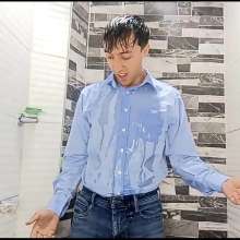WETColours: Luke in the Shower with a Light Blue Shirt