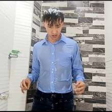 WETColours: Luke in the Shower with a Light Blue Shirt