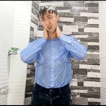 WETColours: Luke in the Shower with a Light Blue Shirt