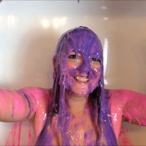 CandyCustard: Maria in bondage cuffed and shackled to gunge tank and slimed