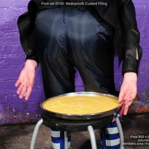 DungeonMasterOne: Rainwear trousers custrard filling with Evelyne the cook!