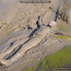 DungeonMasterOne: Blonde Felicity takes a mud-bath in genuine American Apparel disco pants!