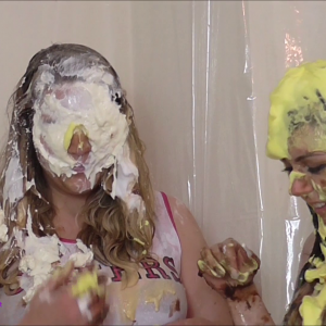 RevSlymsford: New!  Kacie James and Molly Cheerleaders Sexy Pie Fight 1