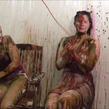 RevSlymsford: Naughty thank-you desk: Boobs exposed as Kylie and Belle get trashed.