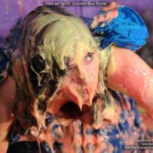 DungeonMasterOne: Saturation Hall: Maude creamed in a blue formal gown!