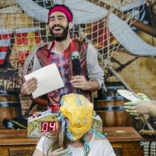 walking the plank: Giovanna and Alessandra and taking many pies in the face and slimed