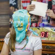 walking the plank: Giovanna and Alessandra and taking many pies in the face and slimed