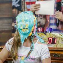 walking the plank: Giovanna and Alessandra and taking many pies in the face and slimed