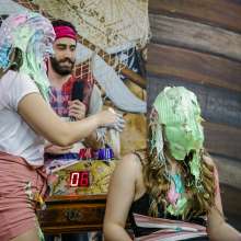 walking the plank: Giovanna and Alessandra and taking many pies in the face and slimed
