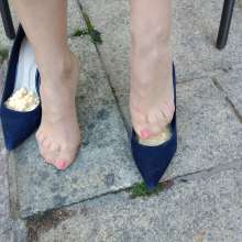 Stickyfeet: Messy work shoes and stocking after office