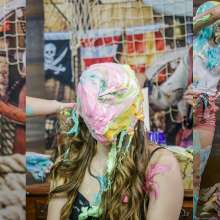 walking the plank: Giovanna and Alessandra and taking many pies in the face and slimed
