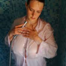 MessyCleo: Cleo takes a shower wearing satin pyjamas
