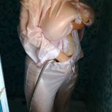 MessyCleo: Cleo takes a shower wearing satin pyjamas
