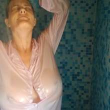 MessyCleo: Cleo takes a shower wearing satin pyjamas