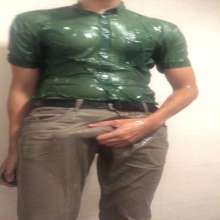 Daniel Wetlook: Cum a Lot on Dark Green Shirt