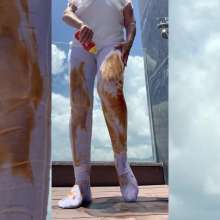 Wet_look_elena: All in White with Tomato Sauce Shower and Pool