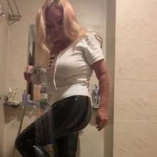 Wet_look_elena: Black Latex Pants in Shower