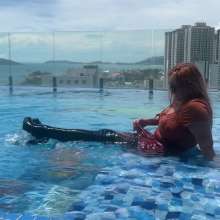 Wet_look_elena: Dress in Pool with Big Boots