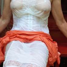 MadelineOasis: 1930's Peach Retro Dress and Lingerie on the Deck