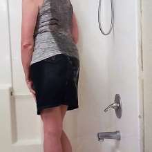 MadelineOasis: Denim Skirt and Tank Top in the Shower