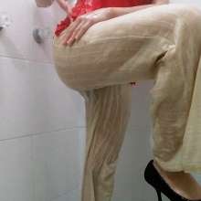 MadelineOasis: Lolita Wearing White Beach Pants and Top in Shower