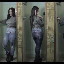 lovingmessy4you: Wetlook in the Shower Bluejeans, Boots and  Long Sleeve