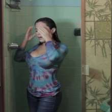 lovingmessy4you: Wetlook in the Shower Bluejeans, Boots and  Long Sleeve
