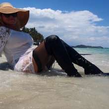 Wet_look_elena: White Dress in the Sea