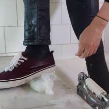 eileenvogel: W340 Eileen washing her red canvas shoes
