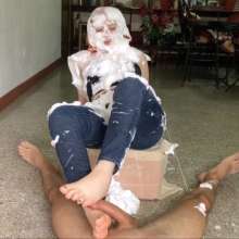 RevSlymsford: Nicolette Slimed and Pied As She Gives A Messy Footjob