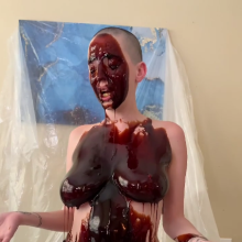 Slimed Models: New Model Kat Gets "Tar" and Feathered Nude!