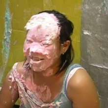 Alumi: 3 cute Japanese girls trying not to get pied... spoiler: they get pied.