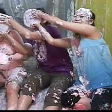 Alumi: 3 cute Japanese girls trying not to get pied... spoiler: they get pied.