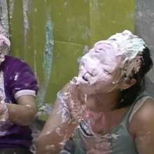 Alumi: 3 cute Japanese girls trying not to get pied... spoiler: they get pied.