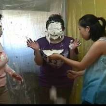 Alumi: 3 cute Japanese girls trying not to get pied... spoiler: they get pied.