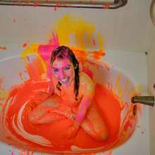 messyhot: Trinity May Slimed in Neon Pink and Orange