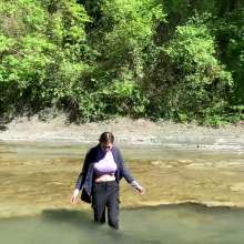 Wet_look_elena: Vika in the River Wearing Jacket