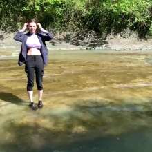 Wet_look_elena: Vika in the River Wearing Jacket