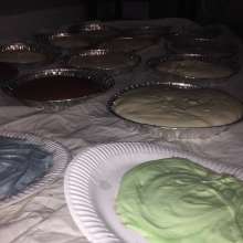 D-Pies: 16 pies, some slime, and a brunette in a pristine white sweater.