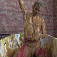 WamtasticUK: Adam Red Lycra Singlet in Gunge Bath